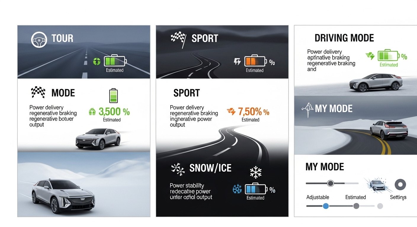 do the driving modes in cadillac lyriq offer different ranges or battery usages?
